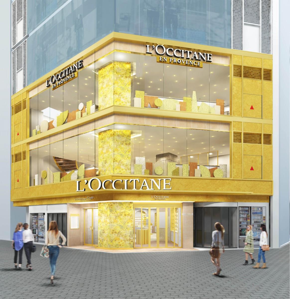黄金色の花「イモーテル」のモチーフをあしらい、「プロヴァンスから届いた大きなブーケのような」店舗デザインを採用