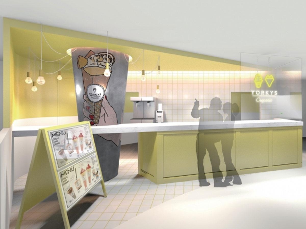 クレープのオブジェが目を引く店舗イメージ