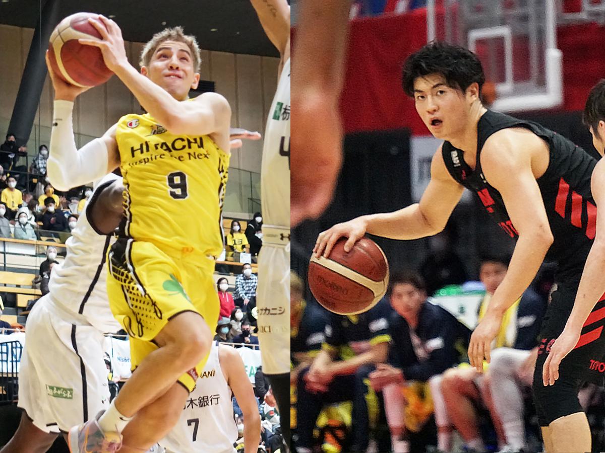 日本代表に選ばれていた（左から）サンロッカーズ渋谷のベンドラメ礼生選手、アルバルク東京の安藤誓哉選手