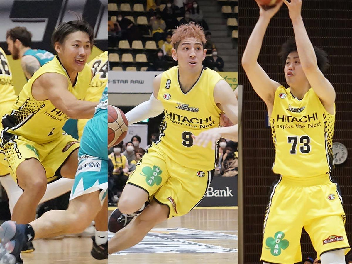 （左から）副キャプテン・関野剛平選手、キャプテン・ベンドラメ礼生選手、オフコートキャプテン・田渡修人選手