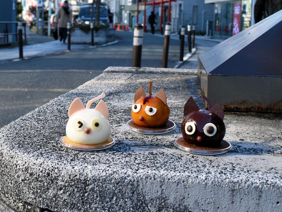 （左から）「白猫のモモ」「茶トラ猫のチャチャ」「黒猫のルナ」