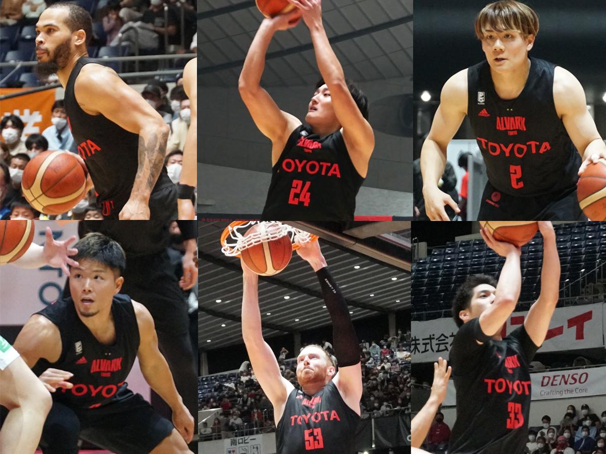 退団する（左上から時計回りで）ジャスティン・コブス選手、田中大貴選手、藤永佳昭選手、笹倉怜寿選手、アレックス・カーク選手、岡本飛竜選手