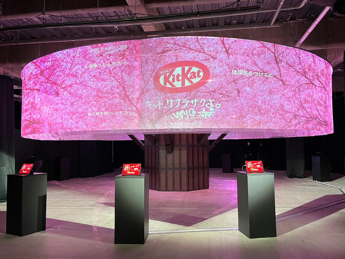 応援メッセージを掲出する桜の木を模したシンボルツリー