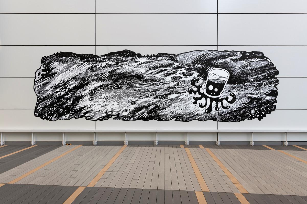 ヒカリエデッキで一般公開されている大岩さんの作品「乱流時代の油ダコ」