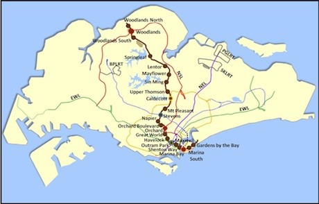 トムソンラインの路線図 Graphic from LTA