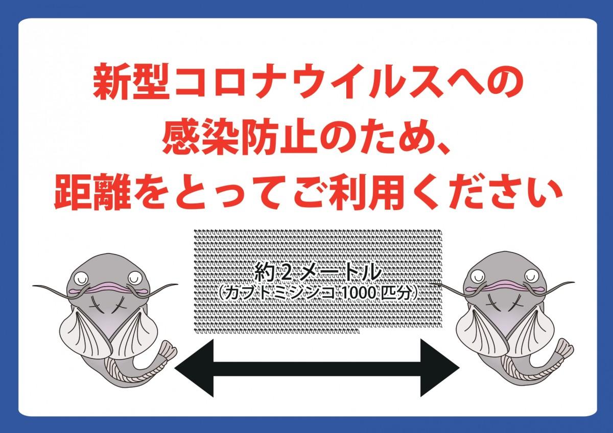「カブトミジンコ1000匹分」のソーシャルディスタンスをお願いする貼り紙