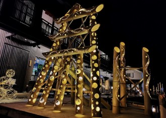 山形・「東北絆まつり」で竹あかりイベント 学生らがプロデュース